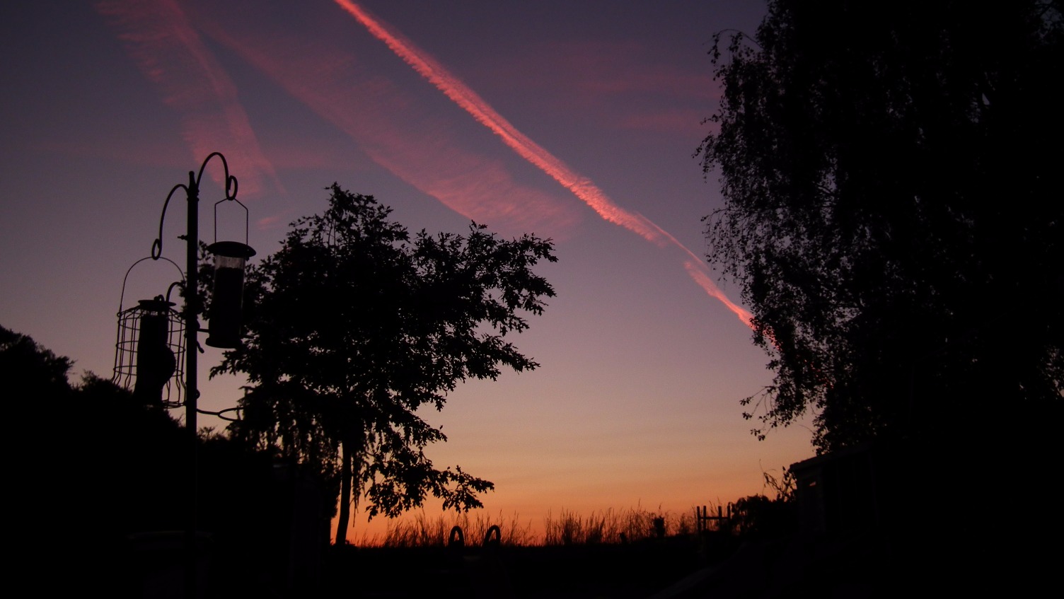 Sunset Trail - Scenery, Plane | Planet | Sky | Red | Pink | Evening | Black | Garden