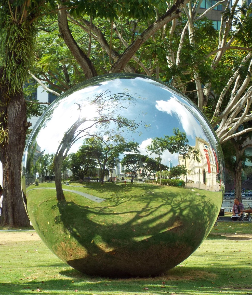 Mirror Ball, Ball | Reflection | Mirror | Park | Grass | Green | Singapore | Light | Building | City | Photography