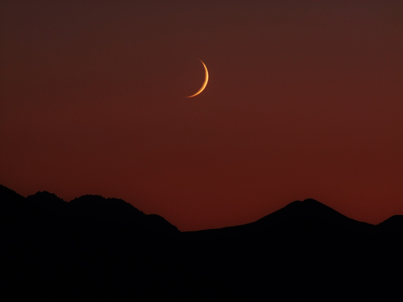 Waxing crescent, Moon | Night | Dark | Orange | Red | Mountain | Astronomy | Yellow | Shadow