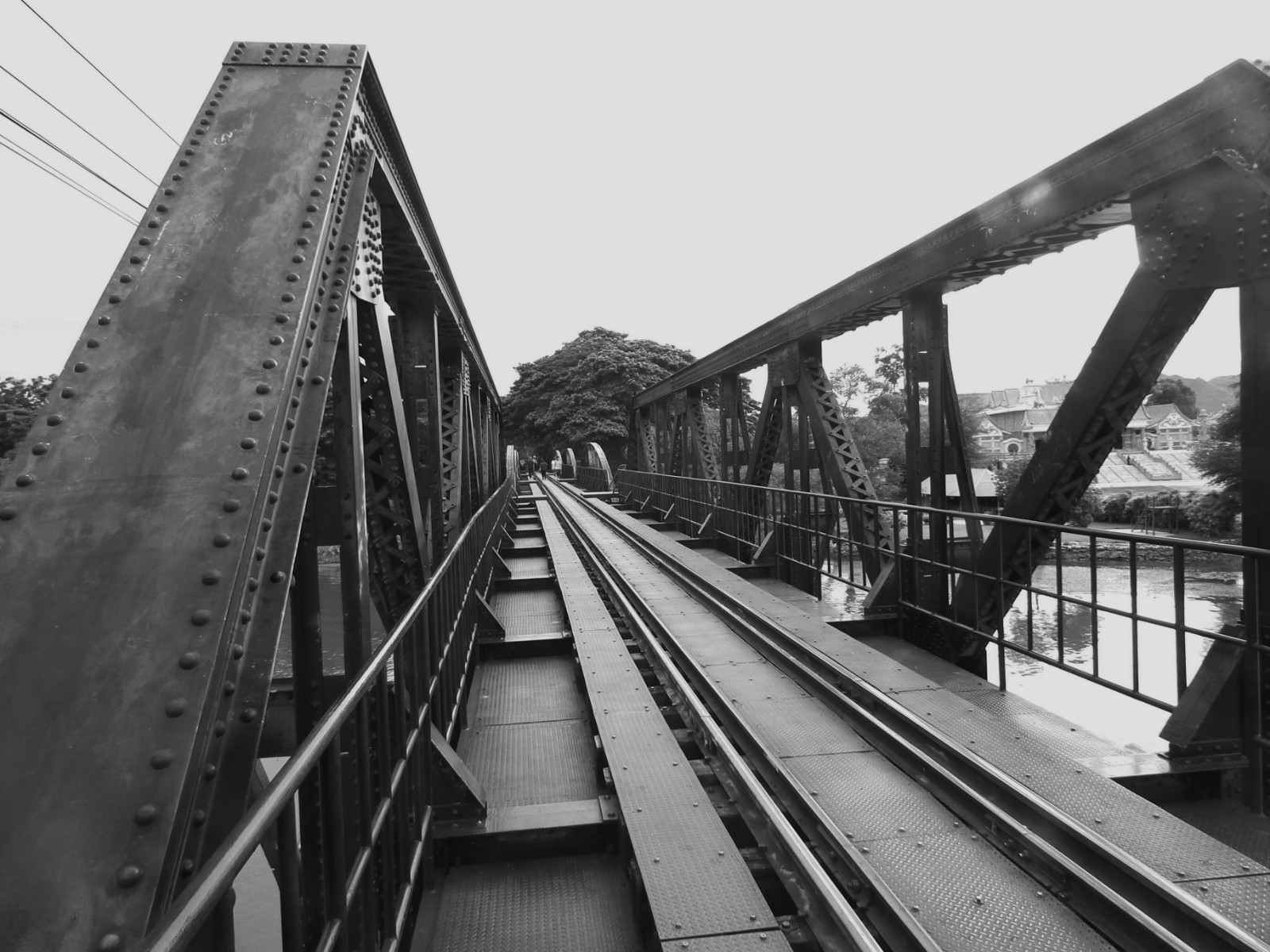 Bridge over the river Kwai, Bridge | River | Black | Black and White | Iron | Metal | Railway | Track | Train | Transport | Travel | History