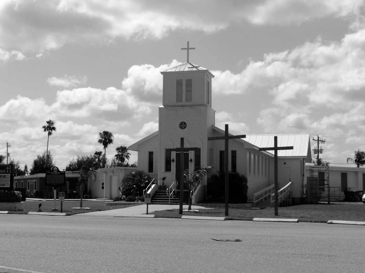 Everglades City Church, Church | Arch | Architecture | Wood | Roof | History | Florida | City | Black | Black and White | Building | Door